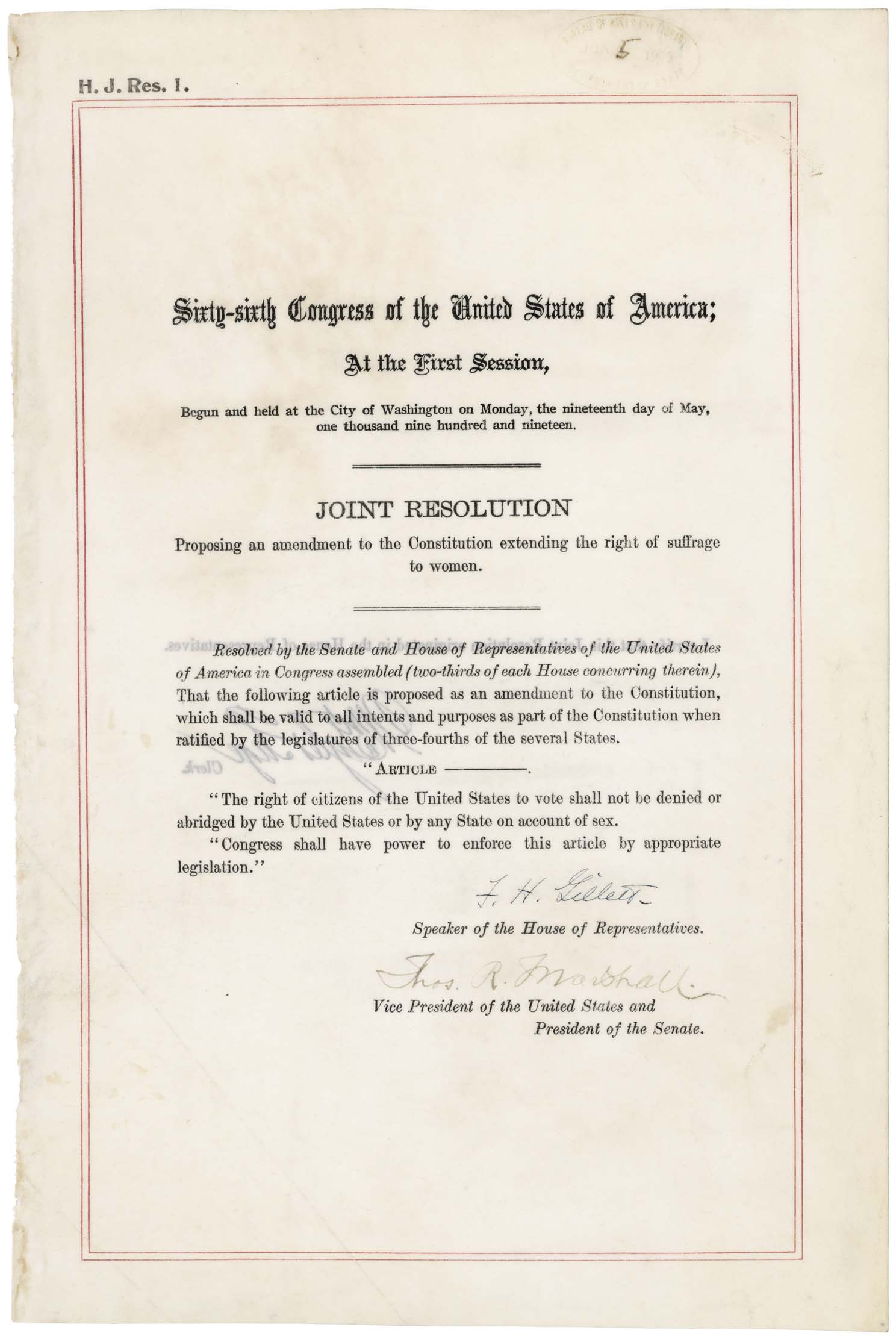 19th Amendment Page 1 of 1